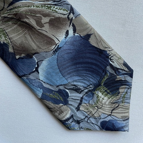 SILK TIE floral abstract blue brown - Picture 1 of 5
